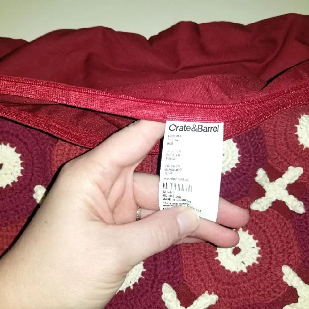 New Crate & Barrel Three Red Crochet Pillow Covers Set 21 x 21